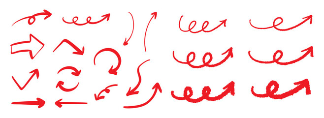 シンプルなペンの手書きの矢印セット ベクター 赤