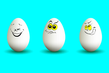 Funny eggs with face, Eggs 3d, eggs memes, cartoon eggs, vector illustration EPS10. 