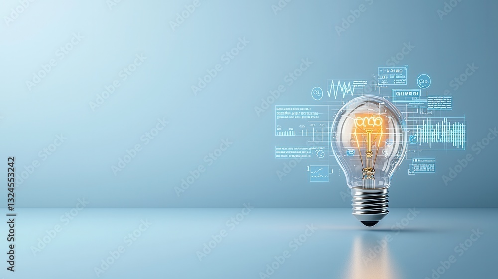 Poster this image is a digital 3d rendering of a glowing lightbulb representing innovation technology and t