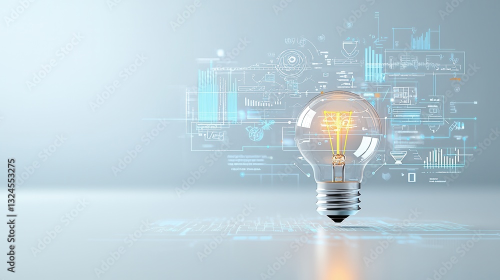 Poster a digital 3d rendering of a glowing lightbulb symbolizing innovation technology and creative problem
