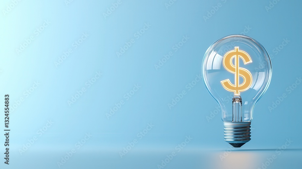 Poster this image depicts an illuminated lightbulb with a prominent dollar symbol inside symbolizing the fi