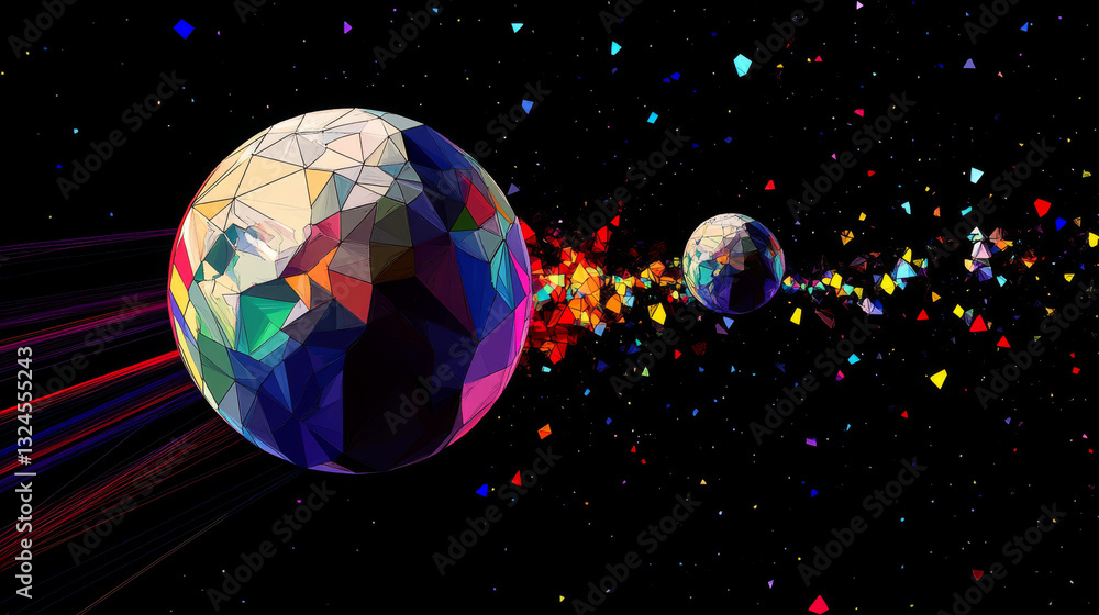 Poster earth globe low poly art illustration. 3d polygonal planet. outer space concept with connected dots 
