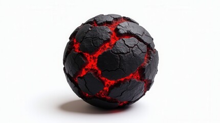 Fototapeta premium Dramatic lava sphere with glowing red cracks on white background
