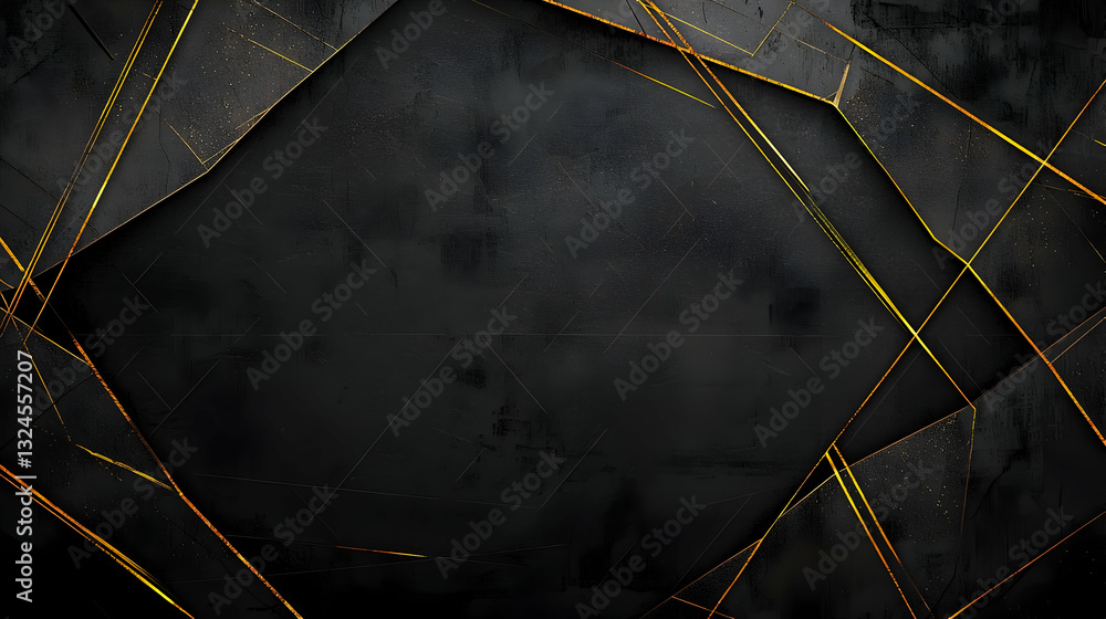 Poster dark grunge textured background with geometric gold lines and subtle sparkle illumination abstract d