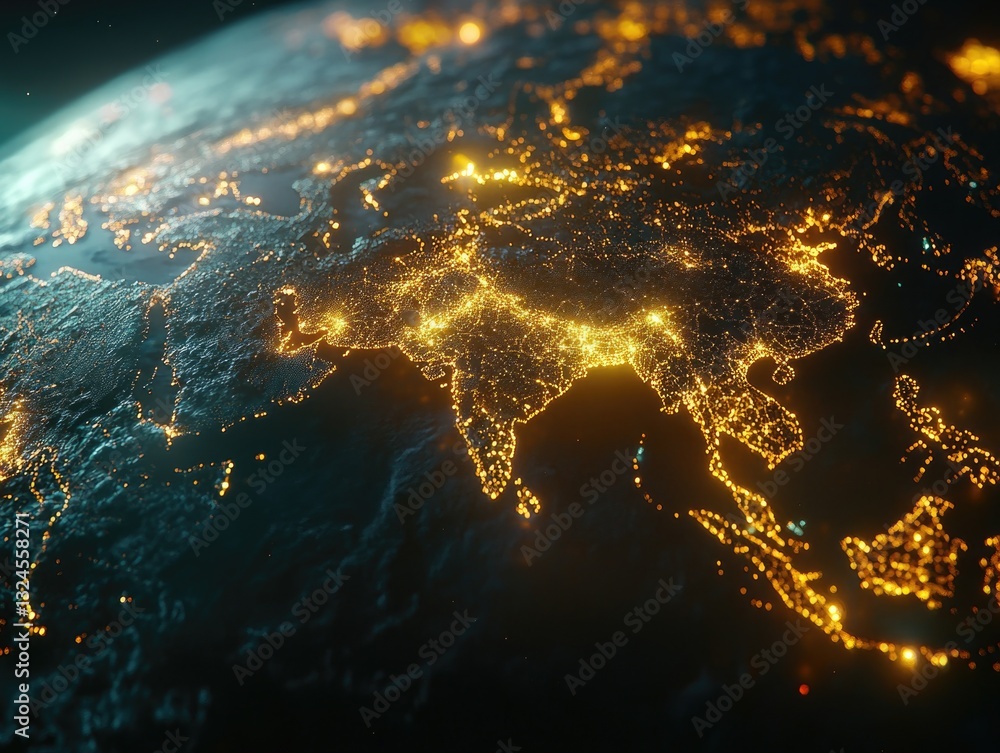 Wall mural earth at night from space