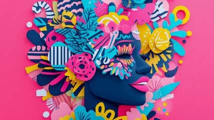 Fototapeta premium Abstract Portrait: A Kaleidoscope of Shapes and Hues celebrating feminine strength and beauty