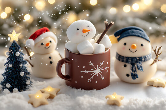 a trevithick photograph of a snowman made from marshmallows and chocolate