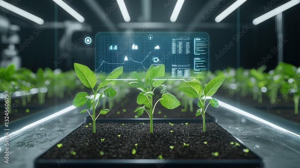 Poster this image depicts a futuristic high tech farming ecosystem featuring a controlled environment with 