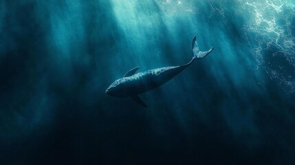 Fototapeta premium A giant blue whale swimming majestically through the ocean.