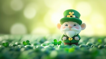 Fototapeta premium Cute Leprechaun fairy and green decorations of St. Patrick’s Day.