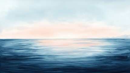 Obraz premium A Watercolor Painting of the Ocean at Sunset or Sunrise