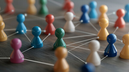 Corporate ecosystem with vibrant figures and seamless role connections.