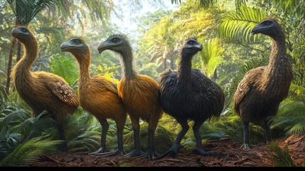 Obraz premium A group of extinct flightless birds like the moa and the dodo.