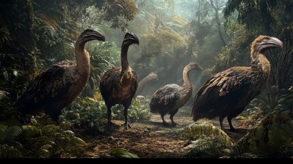 A group of extinct flightless birds like the moa and the dodo.