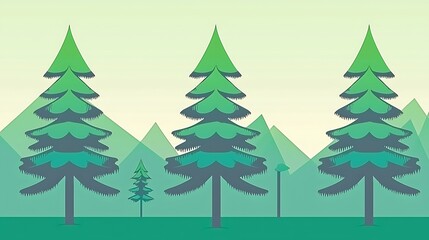 Obraz premium Conifer trees scene, background mountains, forest theme illustration for web design, presentation