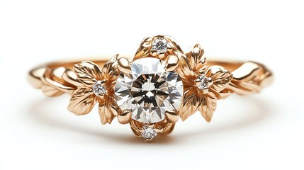 Fototapeta premium Elegant floral engagement ring with diamond.