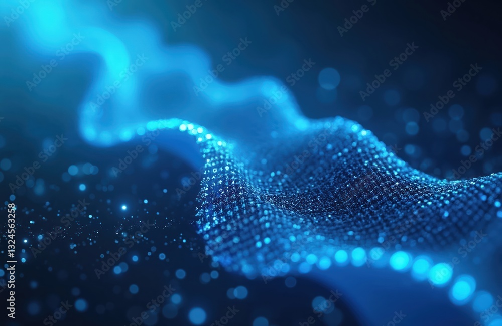 Aufkleber A blue digital data stream background. Futuristic glowing light tech pattern with binary code texture. Cyber network communication, modern encryption concept, bright information flow illustration.