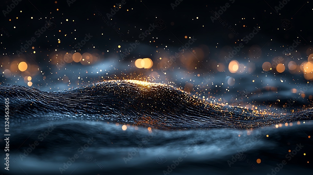 Poster dark abstract background with golden particles