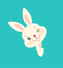 Cute bunny peeking out. Vector illustration