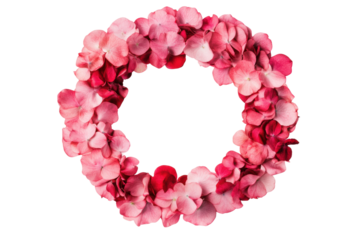 Elegant floral wreath made of pink petals, cut out