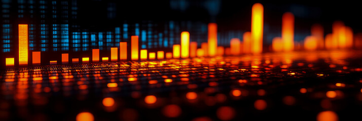 Naklejka premium Abstract Data Stream: Futuristic Chart Visualization of Digital Information with Glowing Columns