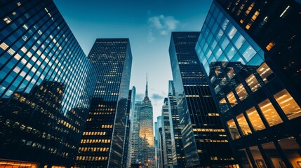 Fototapeta premium Futuristic cityscape tall buildings with robotic features and minimalist architectural elements