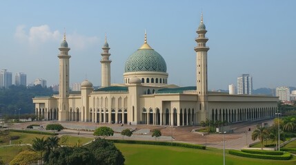 Obraz premium A large mosque featuring tall minarets domes and archways