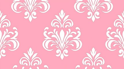 Fototapeta premium Damask pattern in pink. Repeating motif wallpaper. For backgrounds, fabric, and design elements