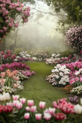 Beautiful garden with colorful flowers.