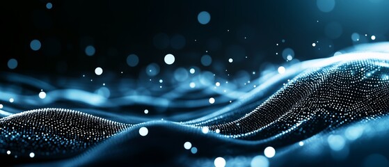 Abstract Blue Waves: A captivating, abstract composition of flowing blue waves and shimmering particles, evokes a sense of depth and ethereal beauty.