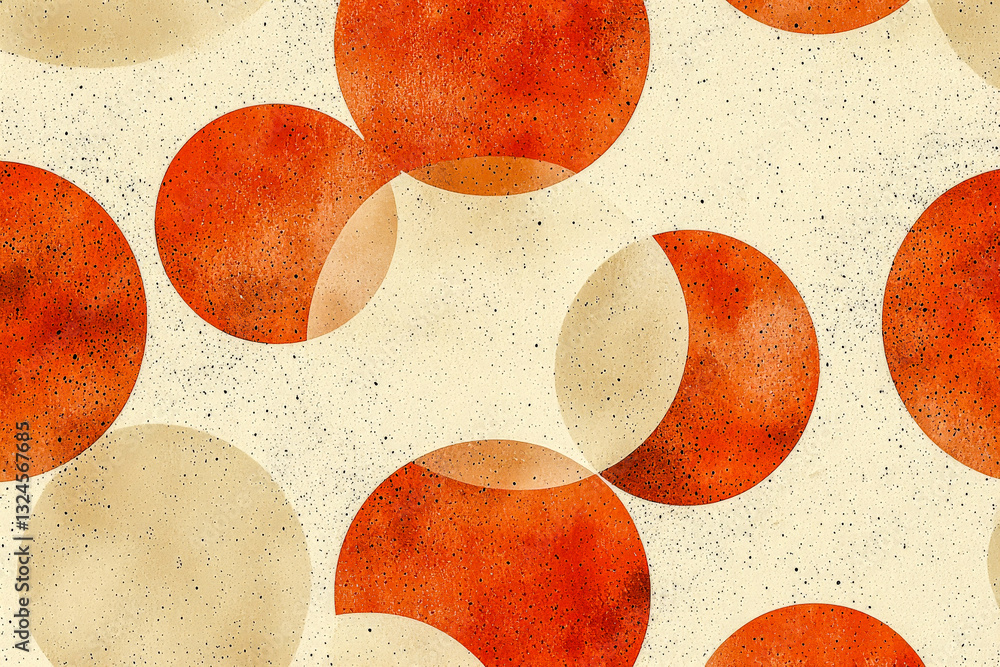 Poster seamless geometric pattern featuring textured red and beige circles with a retro aesthetic. the abst