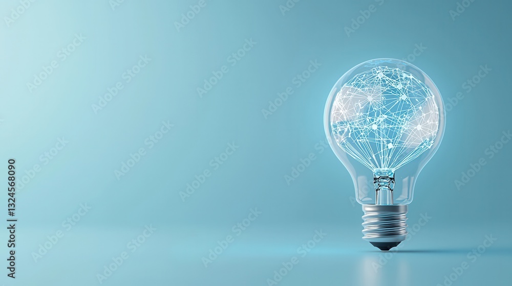 Poster luminescent digital light bulb representing the interconnected nature of technology innovation and g