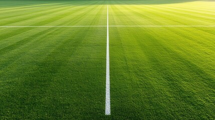 Obraz premium Perfectly manicured green grass field with crisp precision painted white lines running across the surface creating a visually striking and organized sports playing area