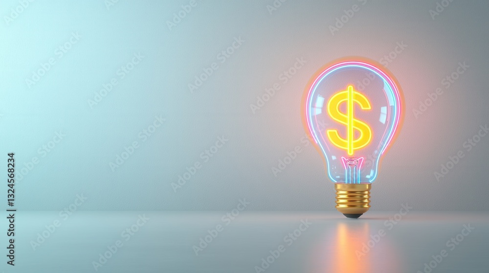Poster a glowing lightbulb in the shape of a dollar sign representing the visual elements of a successful b