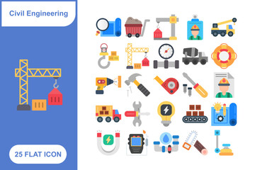 Fototapeta na wymiar Civil Engineering Icons Set, Collection of 25 Civil Engineering Icons Set - 25 Vector Icons for Construction, Infrastructure, Architecture & Design