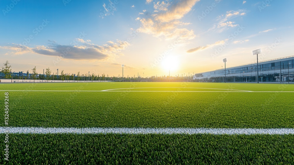 Poster serene and atmospheric sports turf with sharp white lines creating a peaceful and tranquil outdoor s
