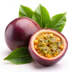 Passion fruit with leaves isolated background white