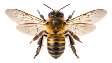 A Busy Honeybee, Wings Spread Wide In Flight, Showcasing Its Intricate Body And Delicate Veins,...