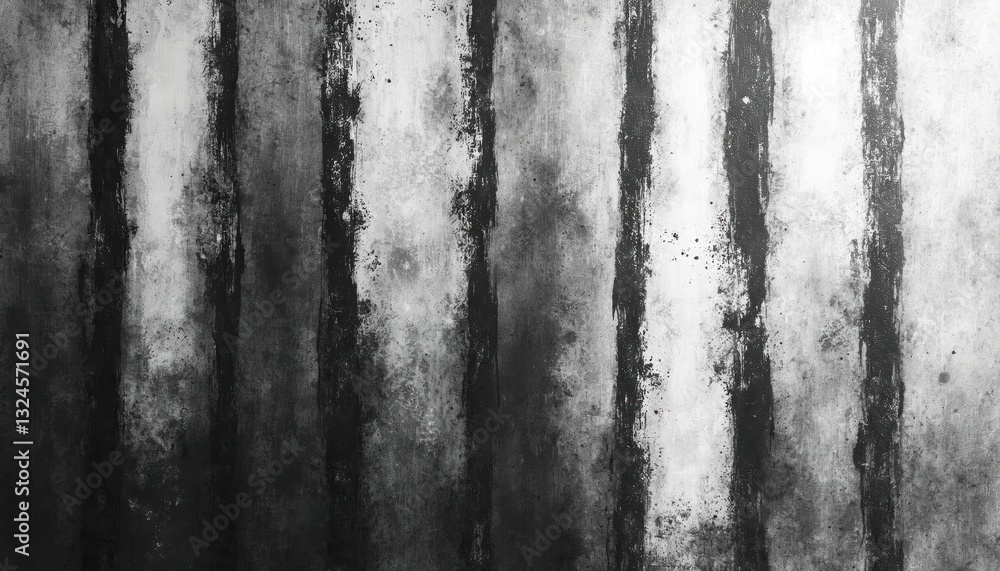 Poster Grunge black and white texture with vertical streaks and scuff marks. Distressed overlay background with retro vintage cracks and scratches, dirty look for graphic design projects.