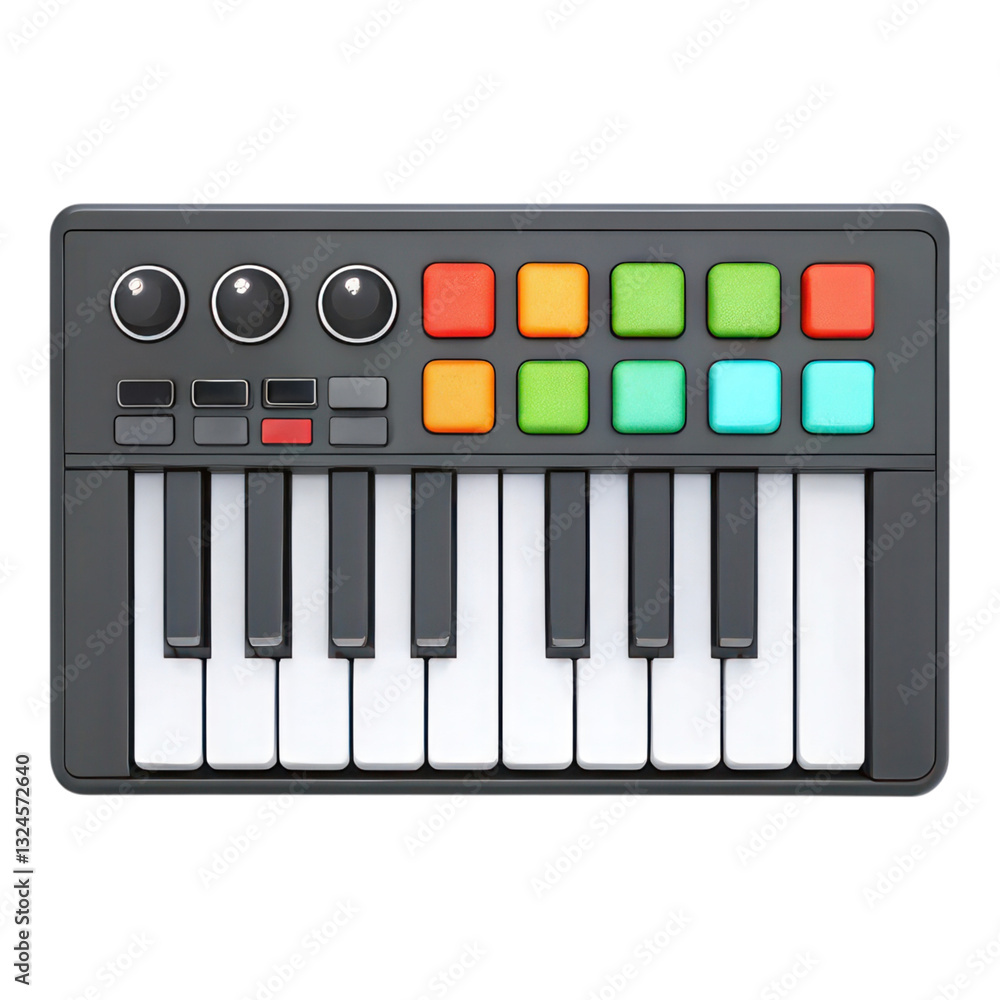 Poster compact midi controller for digital music production with keys and pads