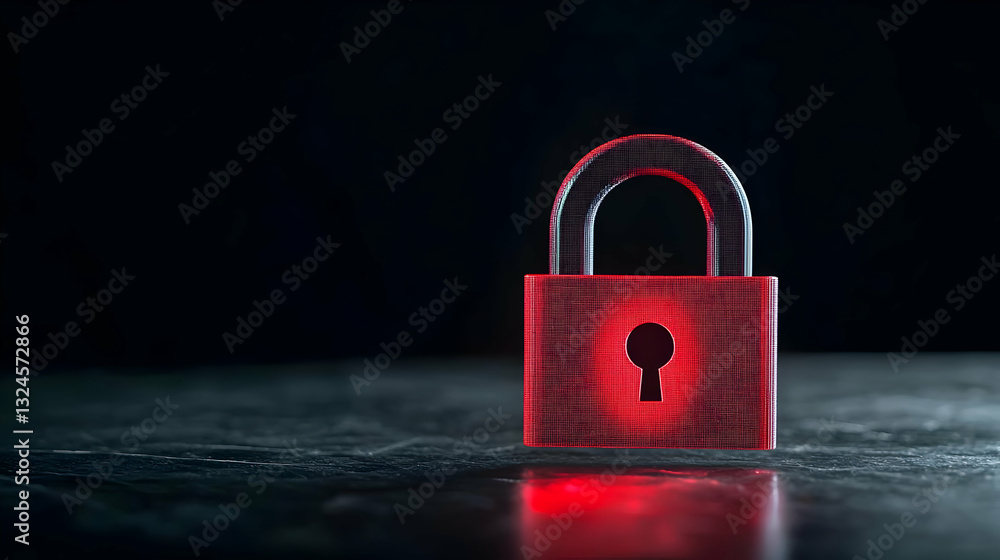 Poster red digital lock on a dark surface representing cybersecurity and data protection