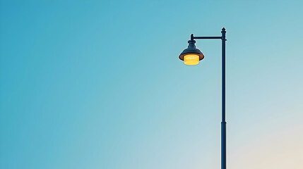 Single Streetlight Against Clear Blue Sky in Evening Illuminating Its Glow