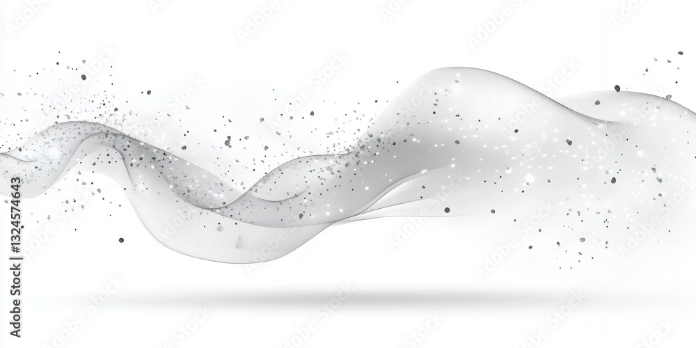 Poster elegant silver wave abstract background design with sparkling glitter particles