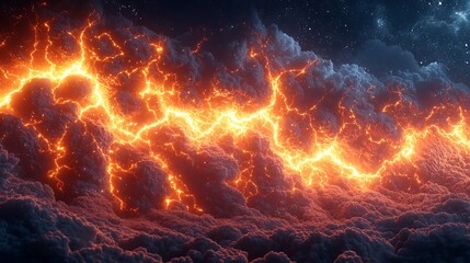 Fiery Cosmic Energy Clouds Abstract Digital Art