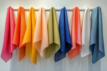 Naklejka premium Colorful Sheer Fabrics Hanging in Soft Light at a Textile Studio in Mid-Morning
