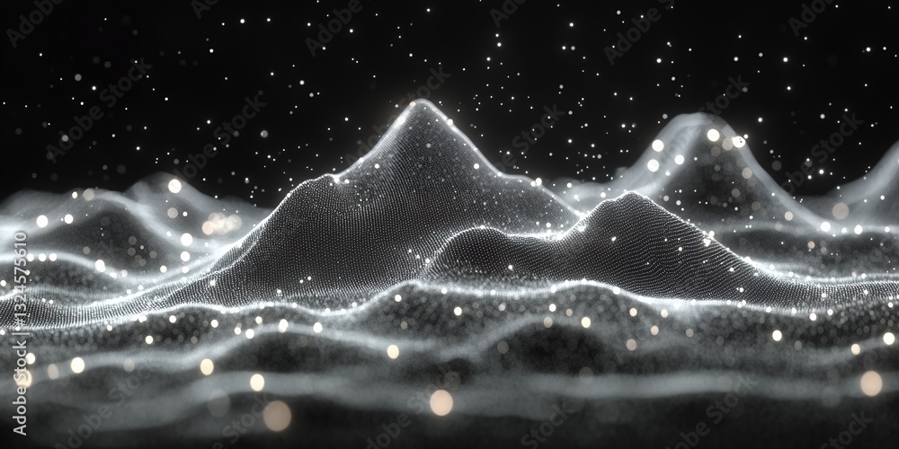 Aufkleber abstract digital landscape sparkling glowing points particle wave background