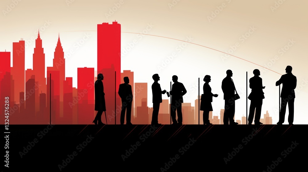 Aufkleber visual representation of business growth with ascending graph and team in soft minimalist style