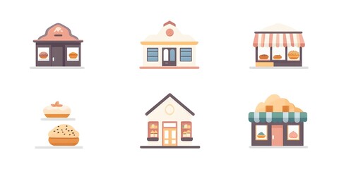 Set of Bakery Buildings: An adorable set of illustrated bakery buildings, perfect for use in a variety of creative projects. 