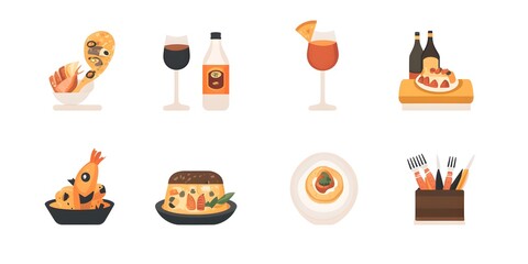 Culinary Delights and Artistic Palette: A vibrant illustration showcasing an array of food, drink and tools, a captivating snapshot of gastronomy and creativity.