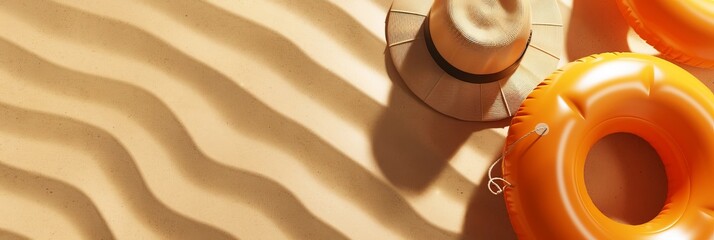 "Beach Vacation Essentials: Chair, Umbrella, and Swimming Ring"
